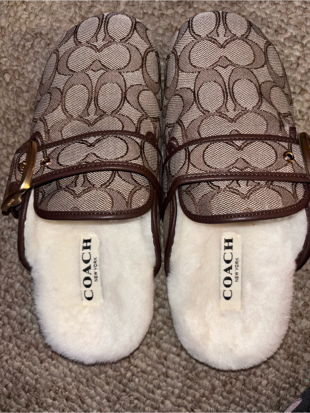 COACH Archival Buckle Clog Canvas With Shearling - Picture 2 of 9